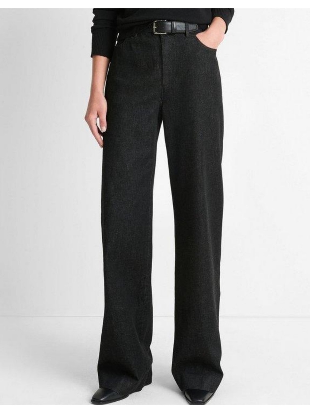 Vince Washed Cotton Denim Double-Waistband Trouser Wide Leg  Sz 28